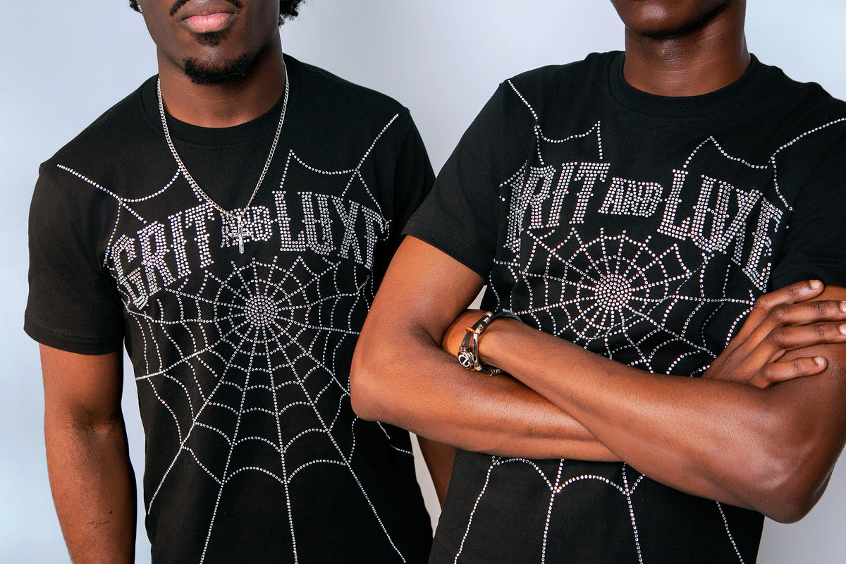The Grit Code Rhinestone Web Tee – Black