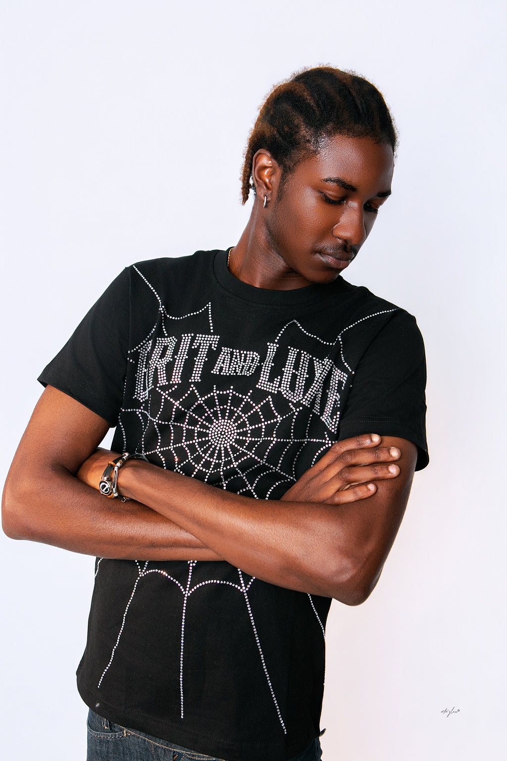 The Grit Code Rhinestone Web Tee – Black