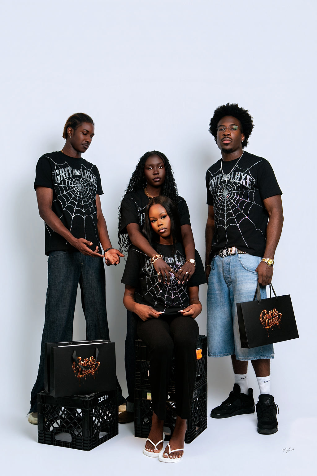 The Grit Code Rhinestone Web Tee – Black