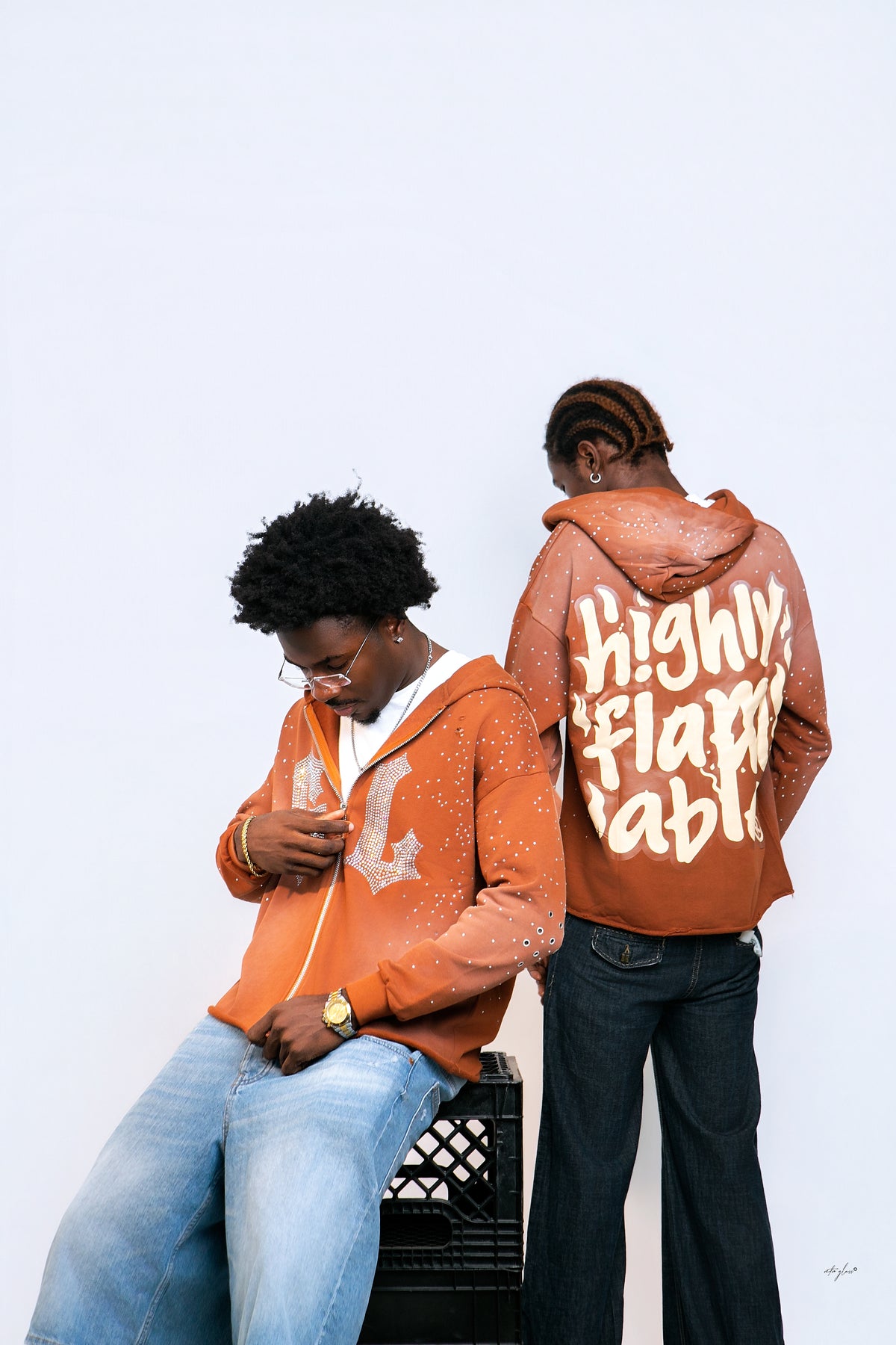 Highly Flammable Rhinestone Zip Hoodie – Burnt Brown