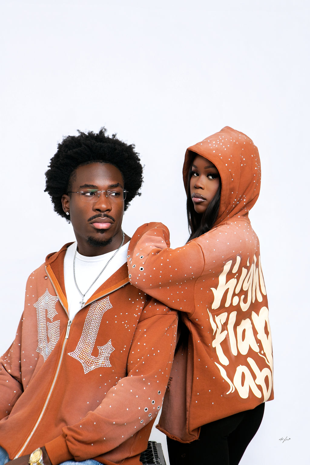 Highly Flammable Rhinestone Zip Hoodie – Burnt Brown